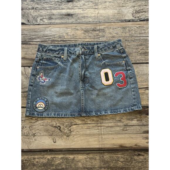 Wild Fable Women's Mini Skirt Denim Patches Y2k Butterfly Womens Size 6 - Picture 1 of 7